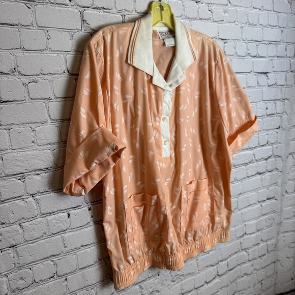 VTG 80s GALS of California 3/4 Button Up Bowling Shirt Peach‎ Womens Size M/L - Picture 3 of 9
